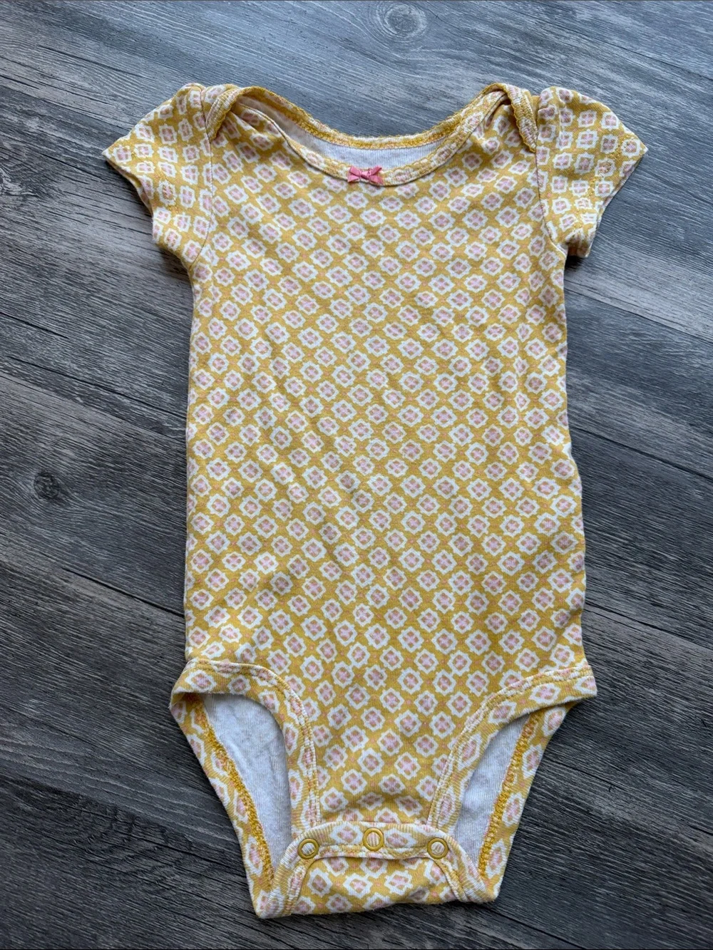 Carter's Yellow, Pink, Rust Floral & Patterned Baby Onesies set of 4, Size 9M - Picture 2 of 5